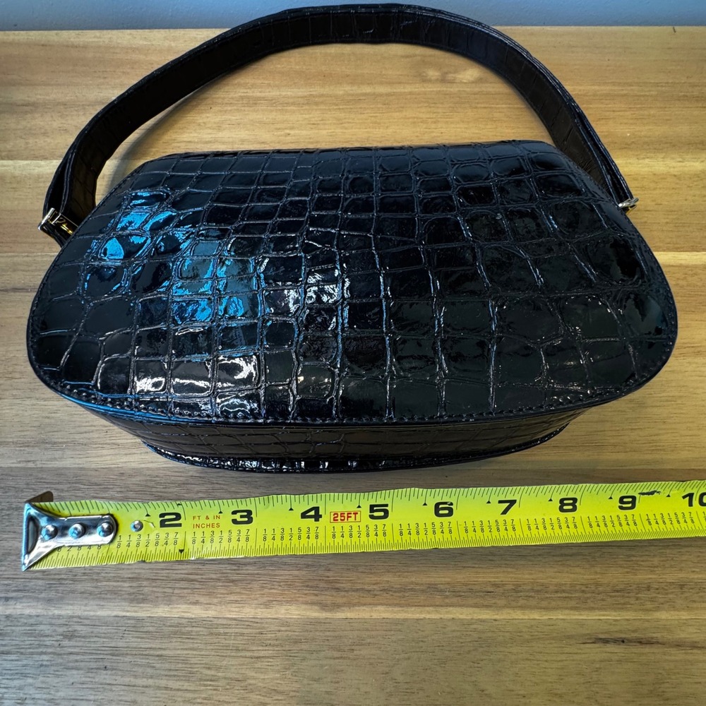Ashneil Vintage Black Croc Embossed Patent Leather Crossbody Bag Gold Heart Lock - Picture 14 of 16